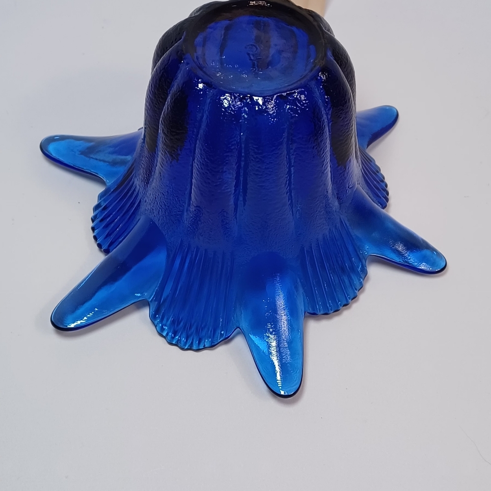 Cobalt Blue Textured Flower Shaped Glass Decorative Bowl Candleholder #5 - Picture 6 of 7